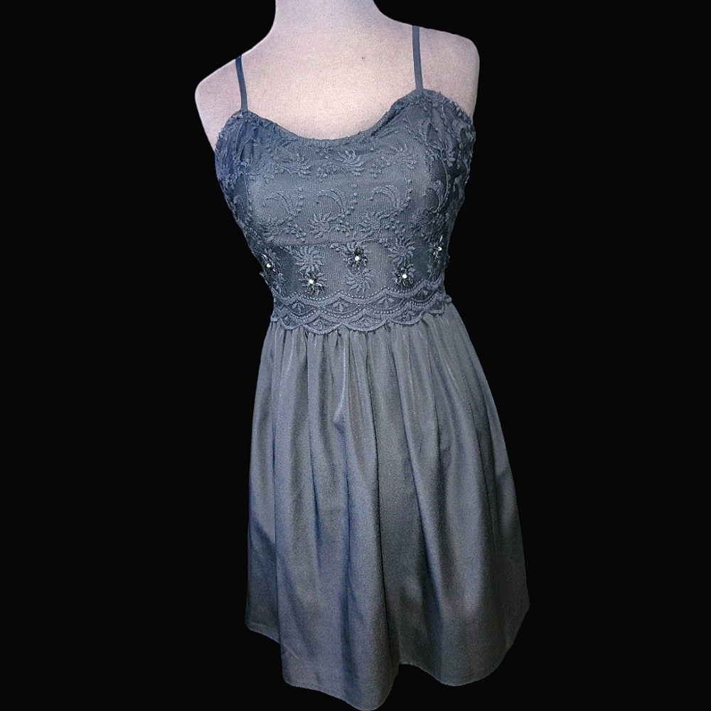 BLACK LACE SHORT MINI DRESS SUNDRESS POOF COUTURE SIZE MEDIUM